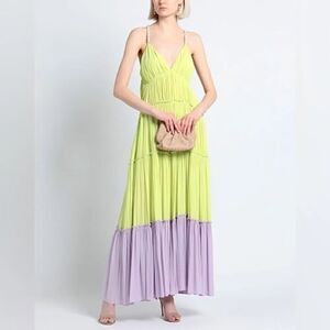 NWT SFIZIO Sz S Sleeveless Two-Tone Lime & Lavender Tiered Maxi Dress